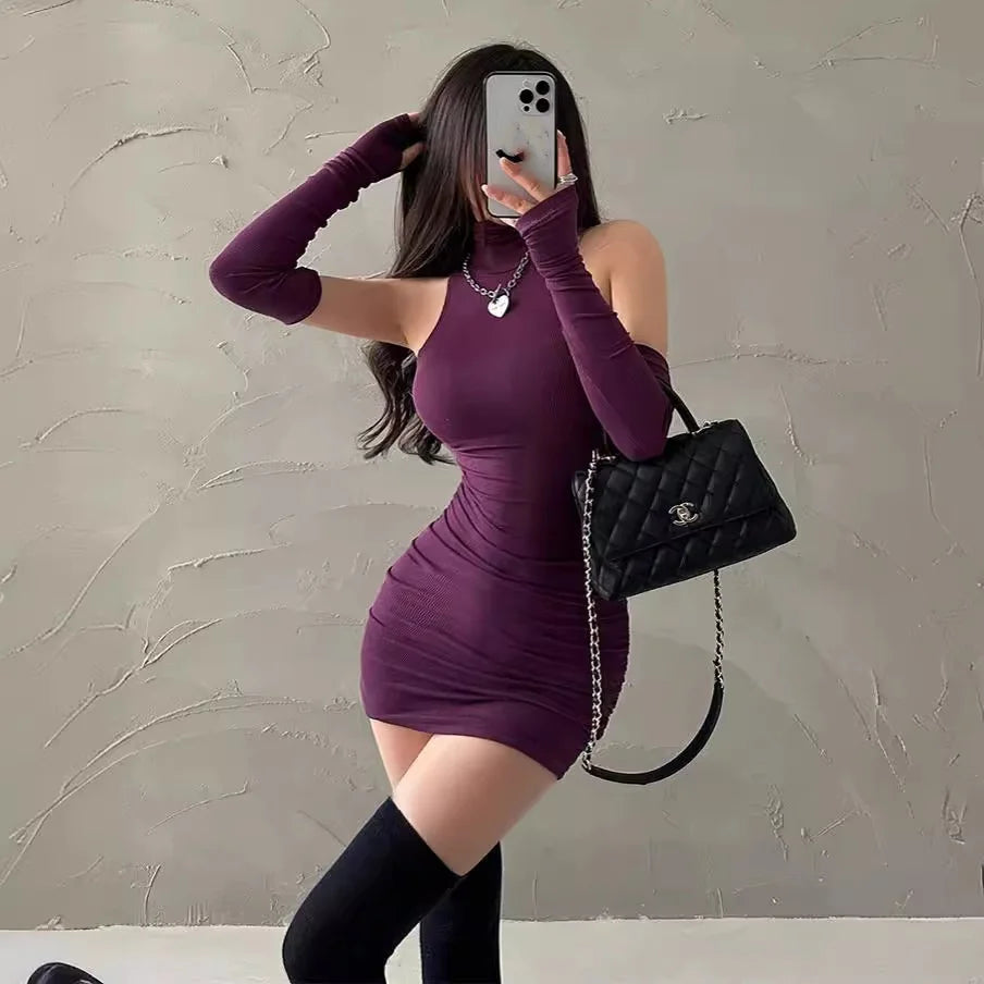 Women’s High Neck Bodycon Mini Dress – Slim Fit Summer Party Clubwear