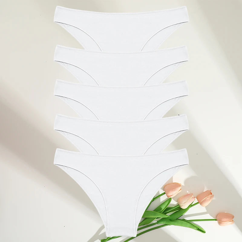 5PCS Set Women's Cotton Panties – Sexy Lingerie, Soft Underwear, Comfortable Briefs, 7 Solid Colors