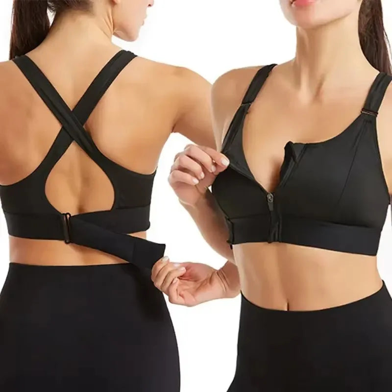 Sports Bra for Women – Front Zipper, Adjustable Straps, Shockproof, Elastic, Slim Fit