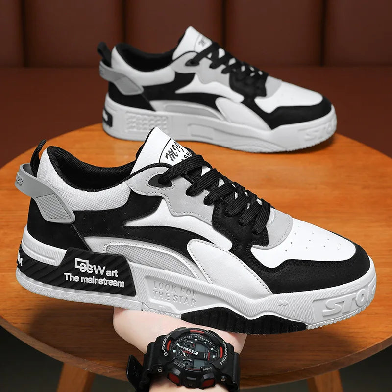 Men's Sneakers – Comfortable Platform, Lace-up Vulcanized Shoes, White Casual Sneakers