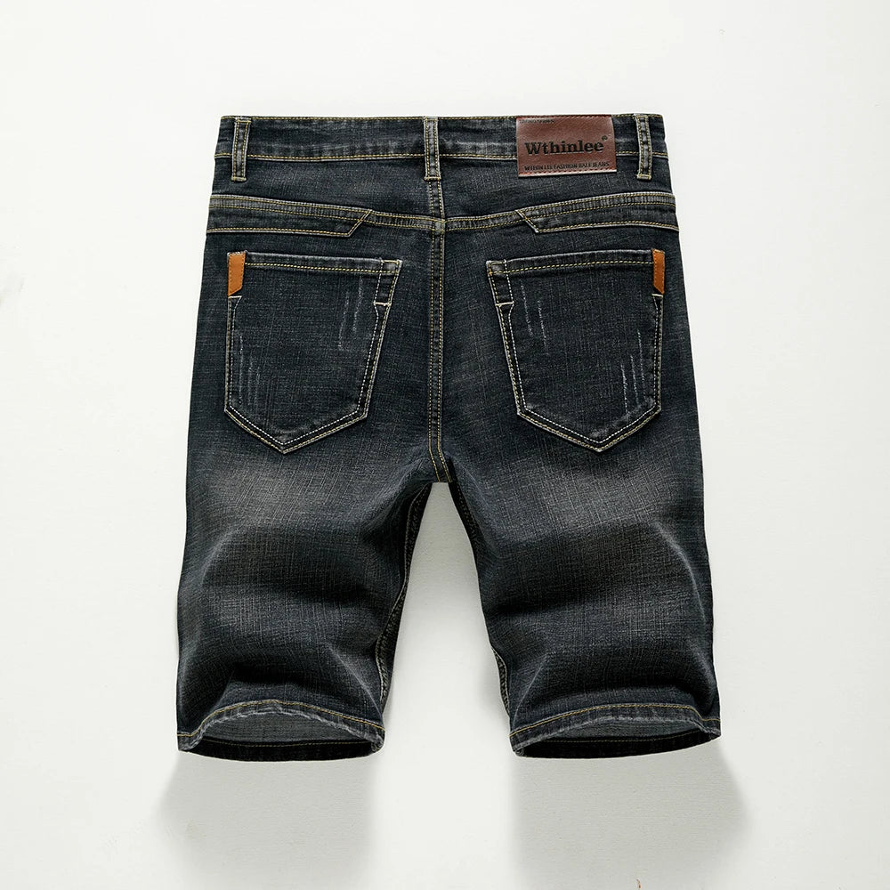 Men's Shorts Jeans – Denim Stretch Pants, Dark Blue, Fashion Design, Slim Straight Fit, Summer Shorts for Men