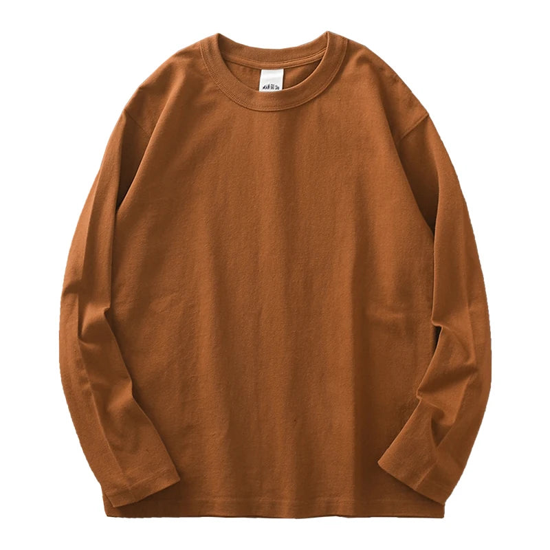 Heavyweight Long-Sleeve T-Shirt – 100% Cotton, O-Neck, Plain White, Oversized Men's Wear