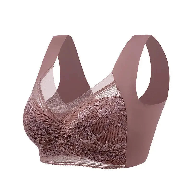 Women Large Bra – Push Up Ice Silk Seamless Bralette, Lace Wireless Summer Bra, Plus Size Top Lingerie Underwear