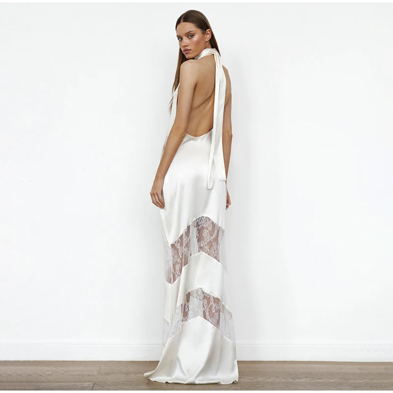 Lace See-Through Sling Maxi Dress – Sexy Slim Black Backless Sleeveless Long Dress, Summer Chic Party Evening Robe