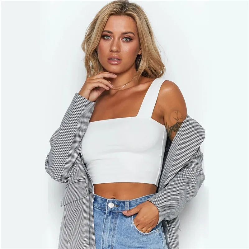 Square Neck Sleeveless Crop Top – Summer, Casual, Off-Shoulder, Cami Style, Sexy, Backless Tank