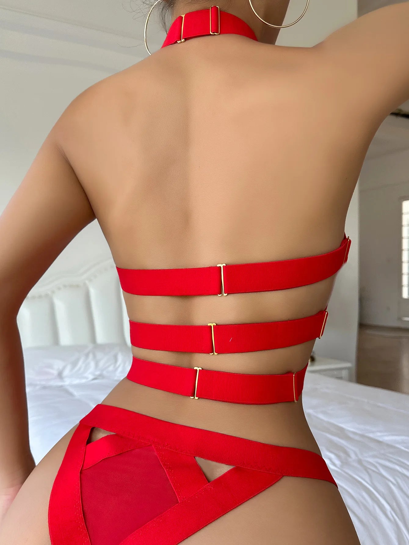 Bandage Lingerie Set – Women's Cut-Out 2-Piece Halter Backless Bra & Panty, Transparent Sexy Intimates