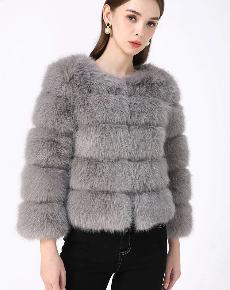 Elegant Faux Mink Fur Coat – Fluffy, Thick, Warm Winter Jacket for Women (S,M,L)