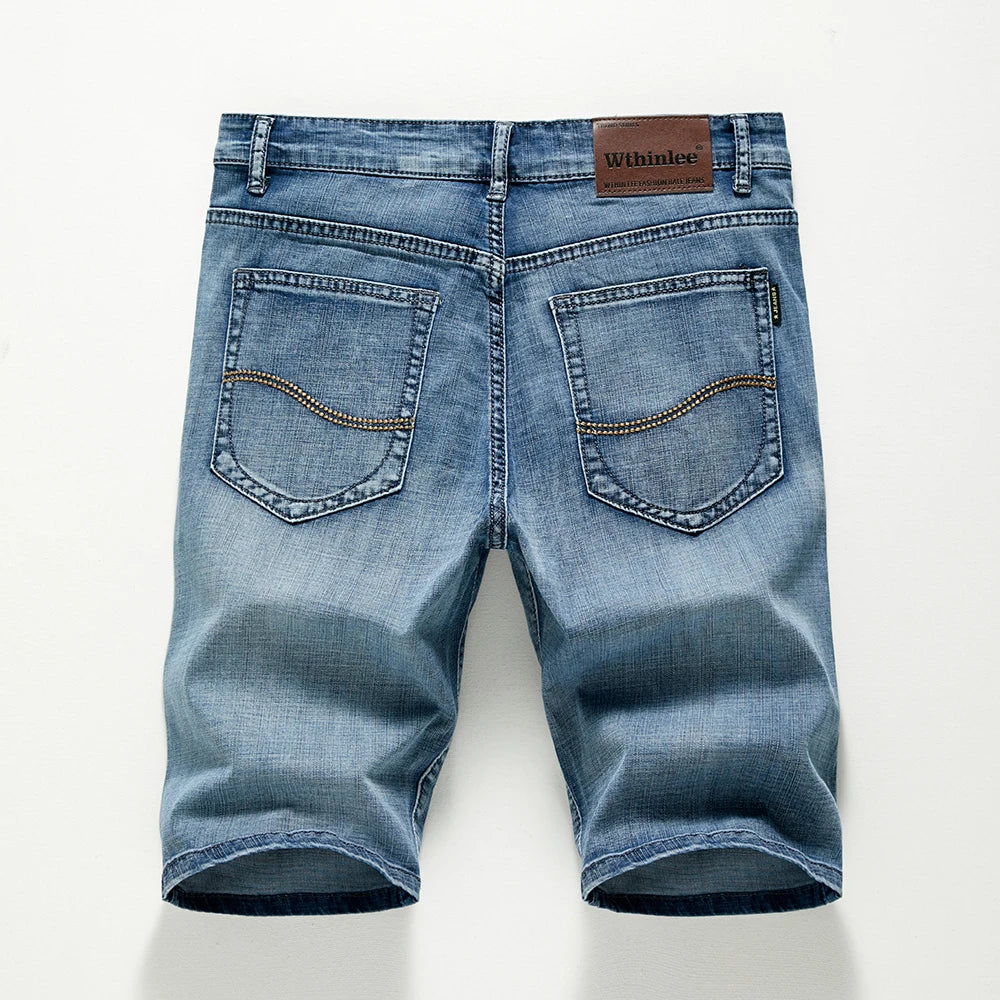 Men's Shorts Jeans – Denim Stretch Pants, Dark Blue, Fashion Design, Slim Straight Fit, Summer Shorts for Men