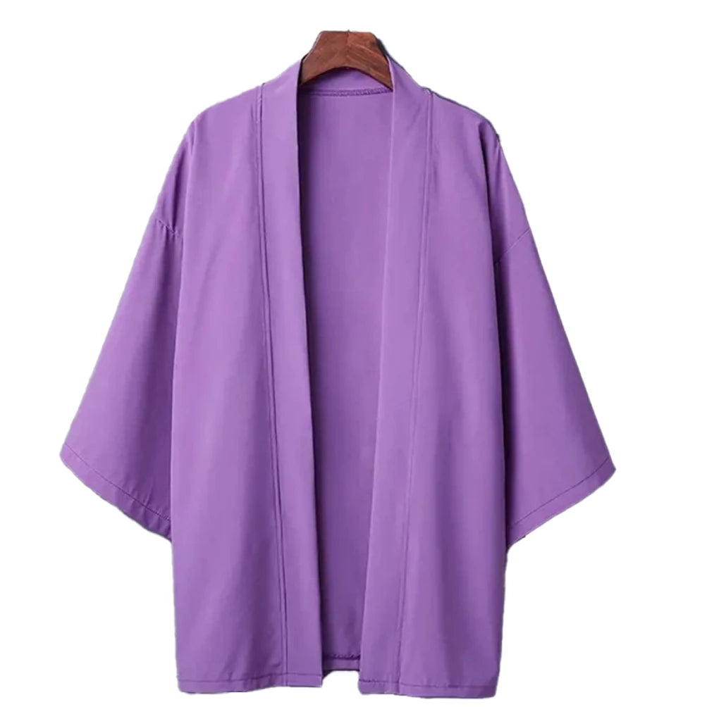 Men's Lightweight Kimono Shirt – Seven Sleeve Open Front Cardigan, Japanese Style Yukata Bathrobe, Samurai-Inspired Clothing