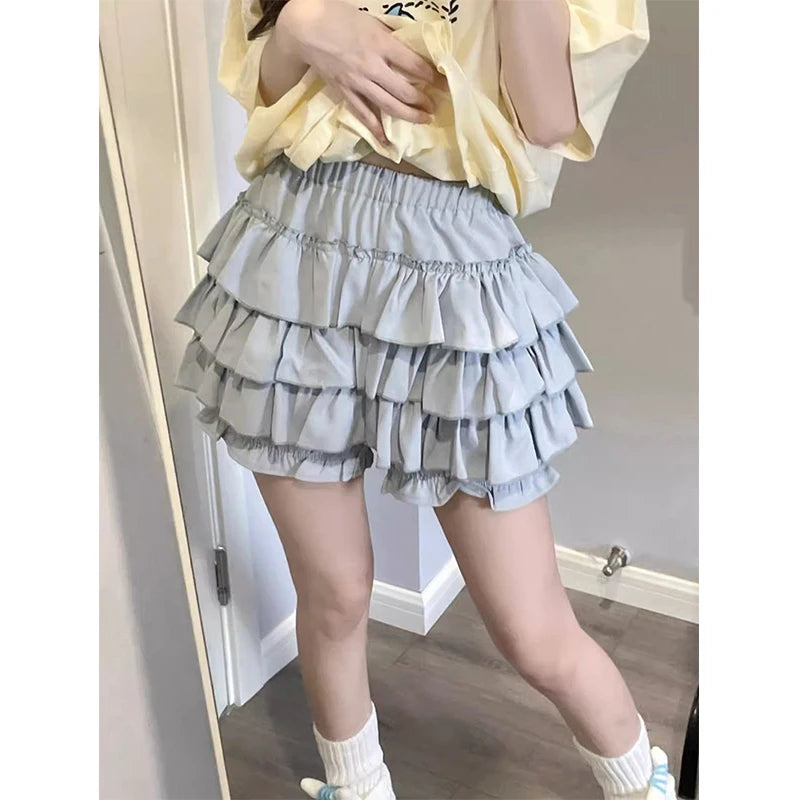 Y2K Sweet Ruffle Mini Skirt – Kawaii Lolita A-Line, Harajuku High-Waisted Bow Skirt in Pink & White