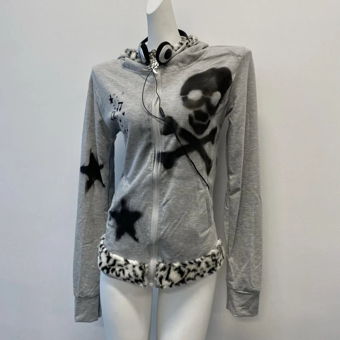 Vintage Y2K Hoodie – Women's White Print Tunic, Hooded Coat, Streetwear Fashion, Casual Sweatshirt