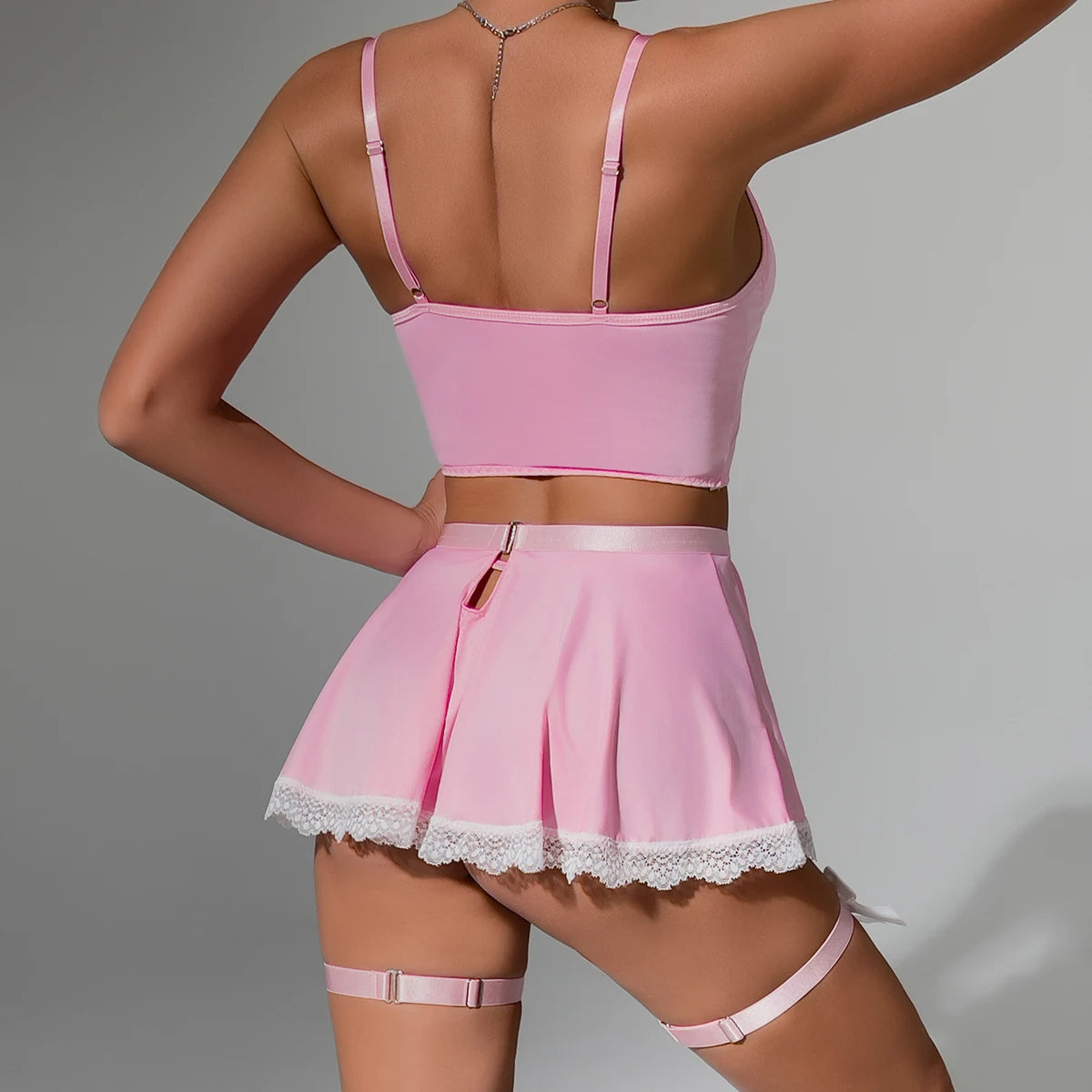 Maid Cosplay Lingerie Set – 5-Piece Sexy Lace Apron Uniform with Bow & Bandage Details