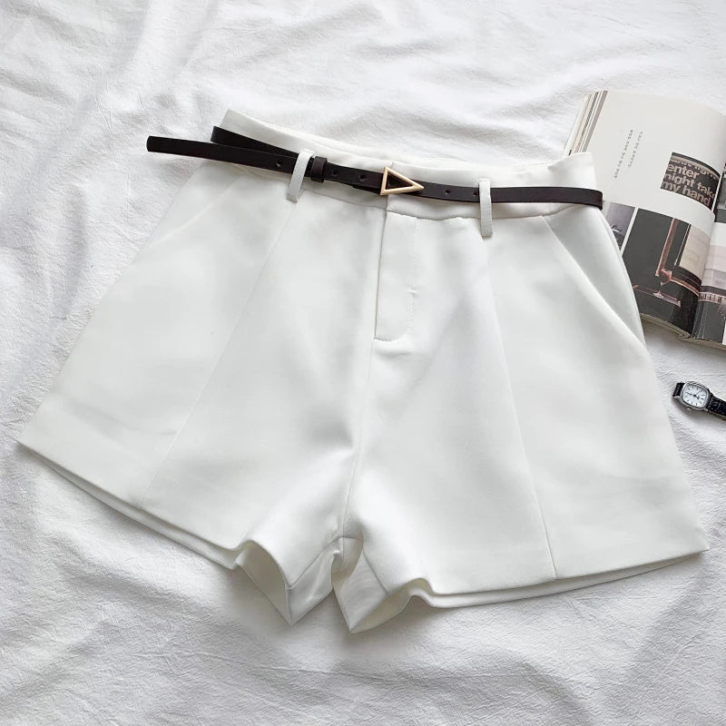 Casual Women's A-Line Shorts – High Waist, Chic, Office Lady Style, Belted, Vintage, Spring/Summer