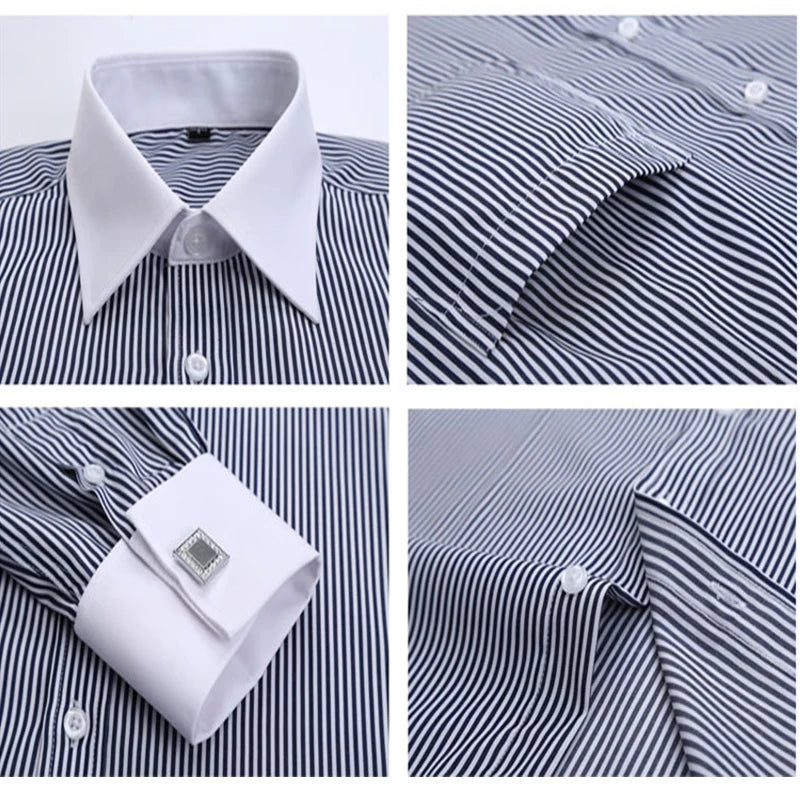 Men's French Cuff Formal Shirt – New White Long-Sleeved Business Button Shirt, Regular Fit With Cuff Buttons