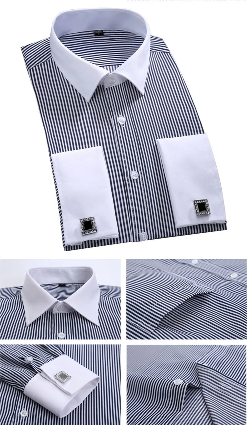 Men's French Cuff Formal Shirt – New White Long-Sleeved Business Button Shirt, Regular Fit With Cuff Buttons