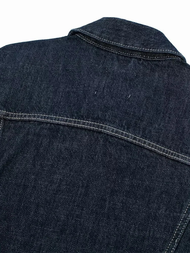 Women's Vintage Denim Jacket – Blue, Single-Breasted, Lapel Neck, Long Sleeve, Chic Fashion