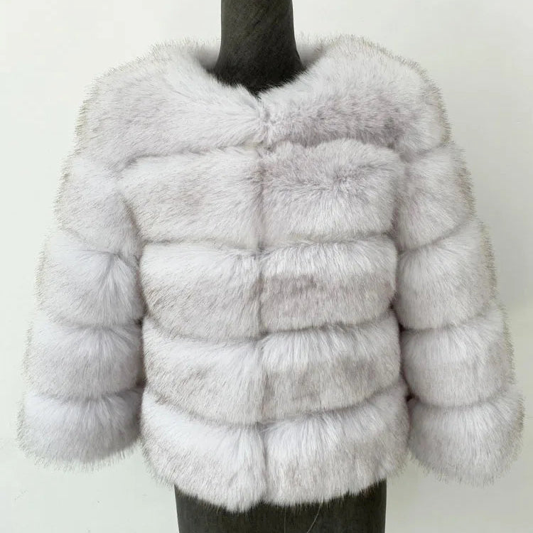 Elegant Faux Mink Fur Coat – Fluffy, Thick, Warm Winter Jacket for Women (S,M,L)