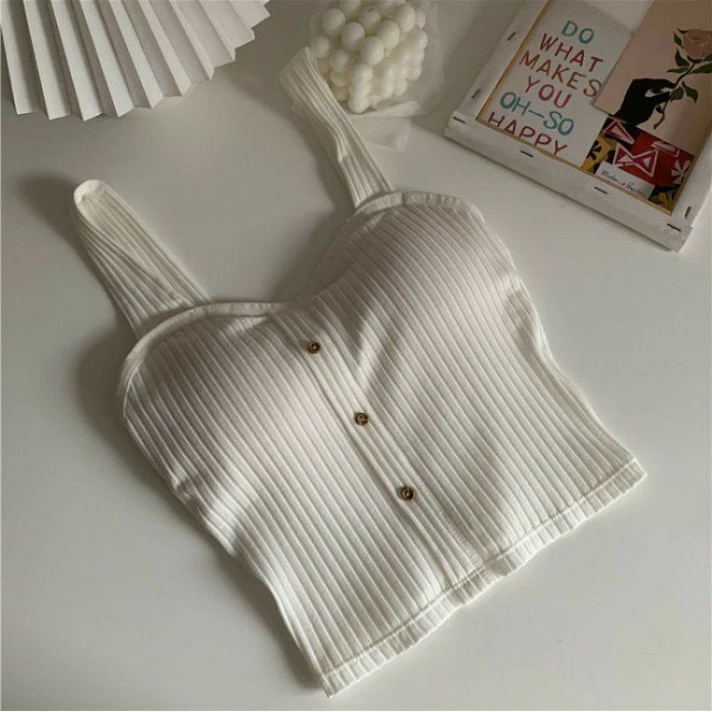 Women's Y2K Cropped Top – Built-in Bra Pads, Summer Corset Style, Korean Suspenders, Sexy Camisole, Slim Fit, New Arrival