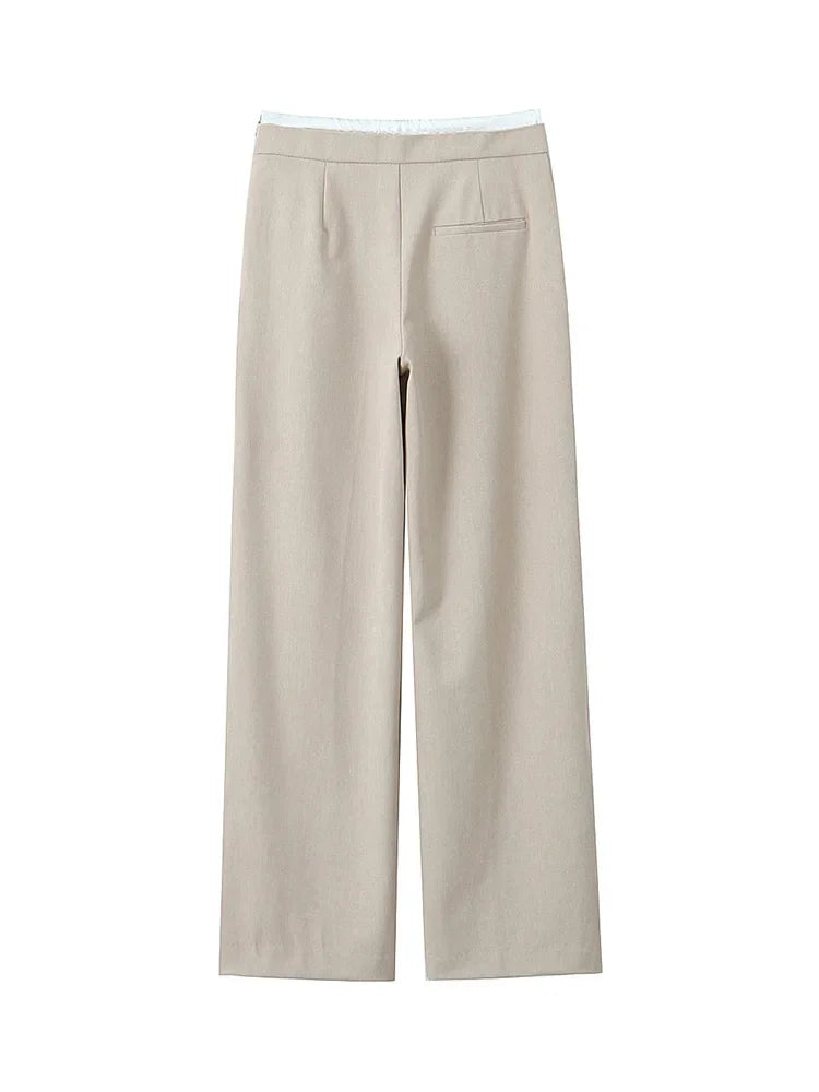 Women Fashion Straight Pants – Solid Color, Lace-Up, Side Zipper, Vintage Style, High Elastic Waist, Chic Lady Trousers