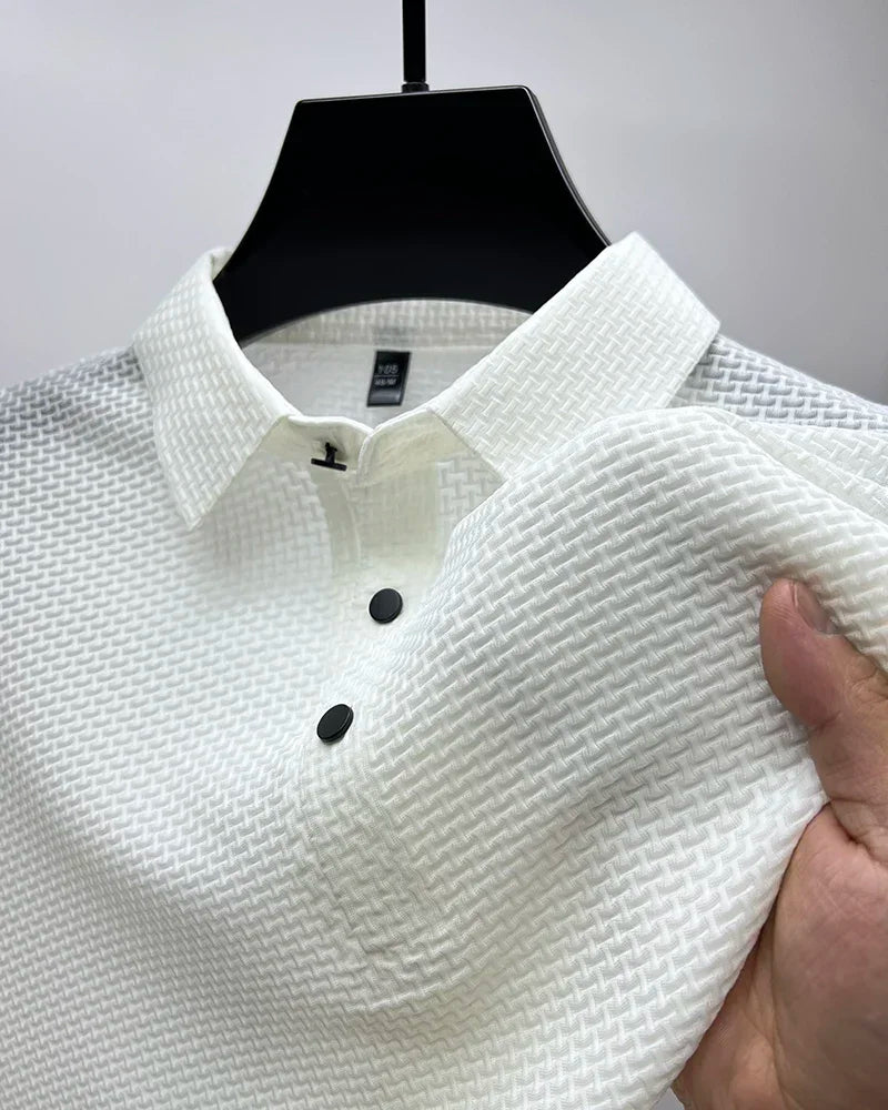 Men's Lop-up Hollow Polo Tee – Short-Sleeved Ice Silk T-Shirt, Breathable And Stylish, Ideal For Business And Casual Wear