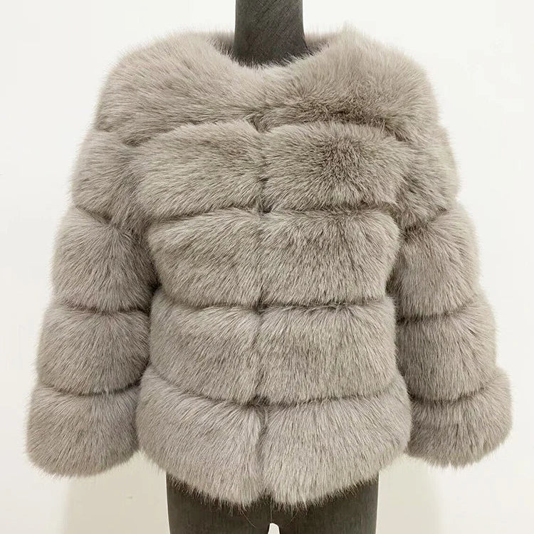 Elegant Faux Mink Fur Coat – Fluffy, Thick, Warm Winter Jacket for Women (S,M,L)
