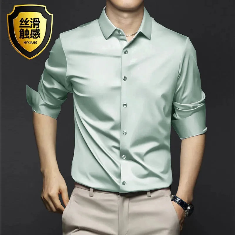 Elastic Cotton Denim Shirt – Long Sleeve, Slim Fit, Casual Men's Designer Shirt