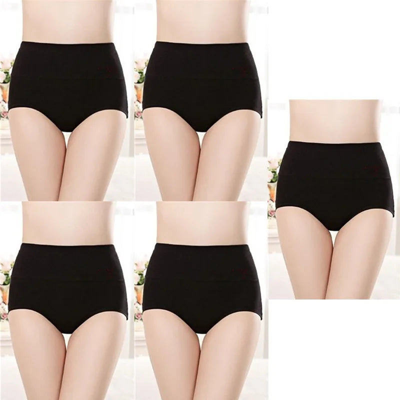 5PCS High Waist Cotton Panties – Body Shaper, Plus Size, Seamless Sexy Women's Underwear