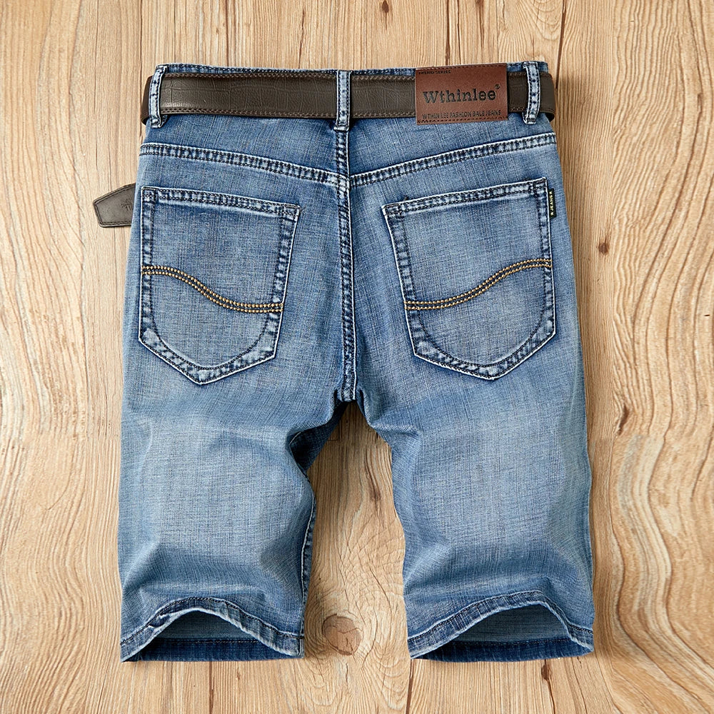Men's Shorts Jeans – Denim Stretch Pants, Dark Blue, Fashion Design, Slim Straight Fit, Summer Shorts for Men