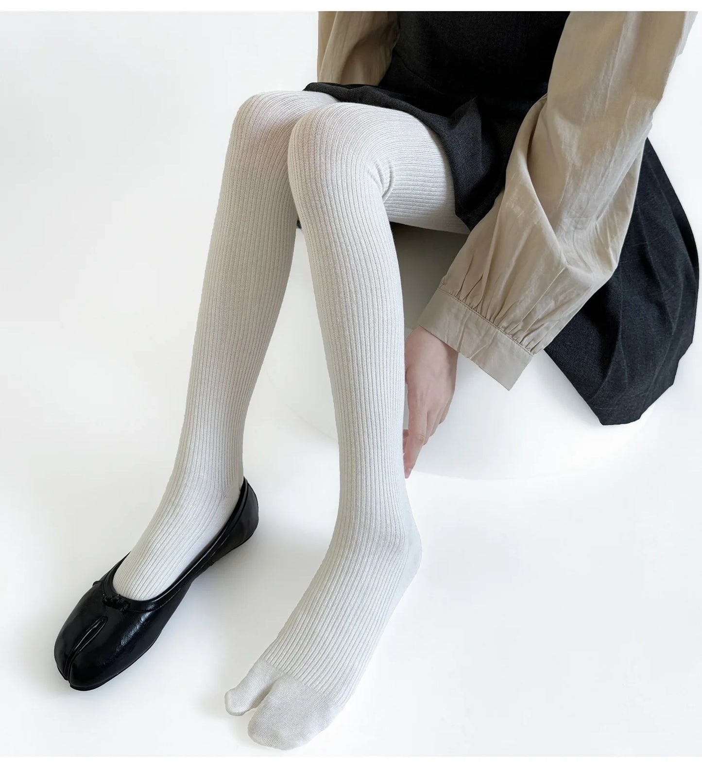 Japanese Kimono Thigh High Socks – Pure Cotton, White, Two-Finger Split Toe, Long/Short Tube, Cosplay Stay-Up Socks