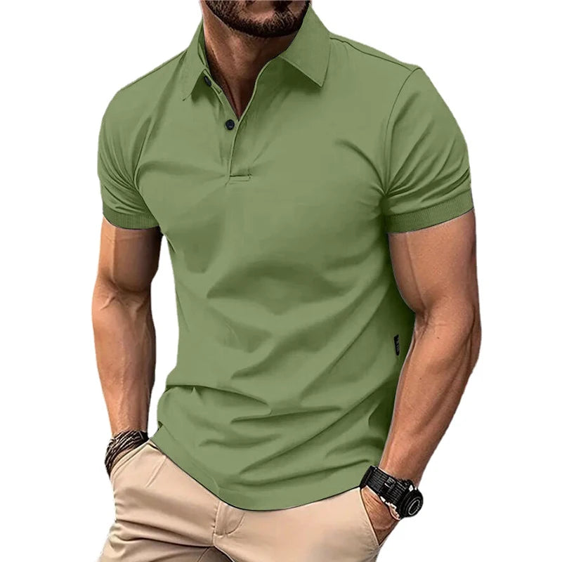 Men's Solid Color Polo Shirt – Short Sleeve Lapel Button T-shirts, Casual Streetwear, Lightweight Jogging Tops
