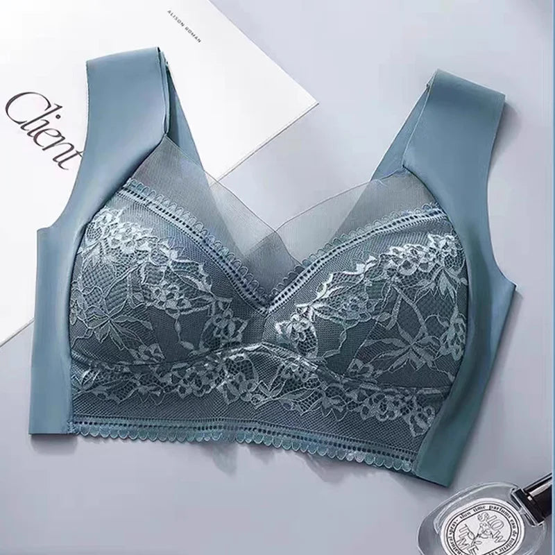 Women's Lace Bra – Perspective Bralette, Push Up Ice Silk Deep V Bra, Sexy Lingerie Tops, Plus Size Cup
