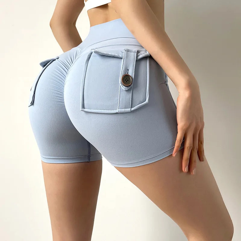 Women Sport Shorts – Pocket Design, Gym Wear, Sexy High Waist, Workout, Push Up, Booty Scrunch, Biker Shorts, Fitness, Cycling Tights