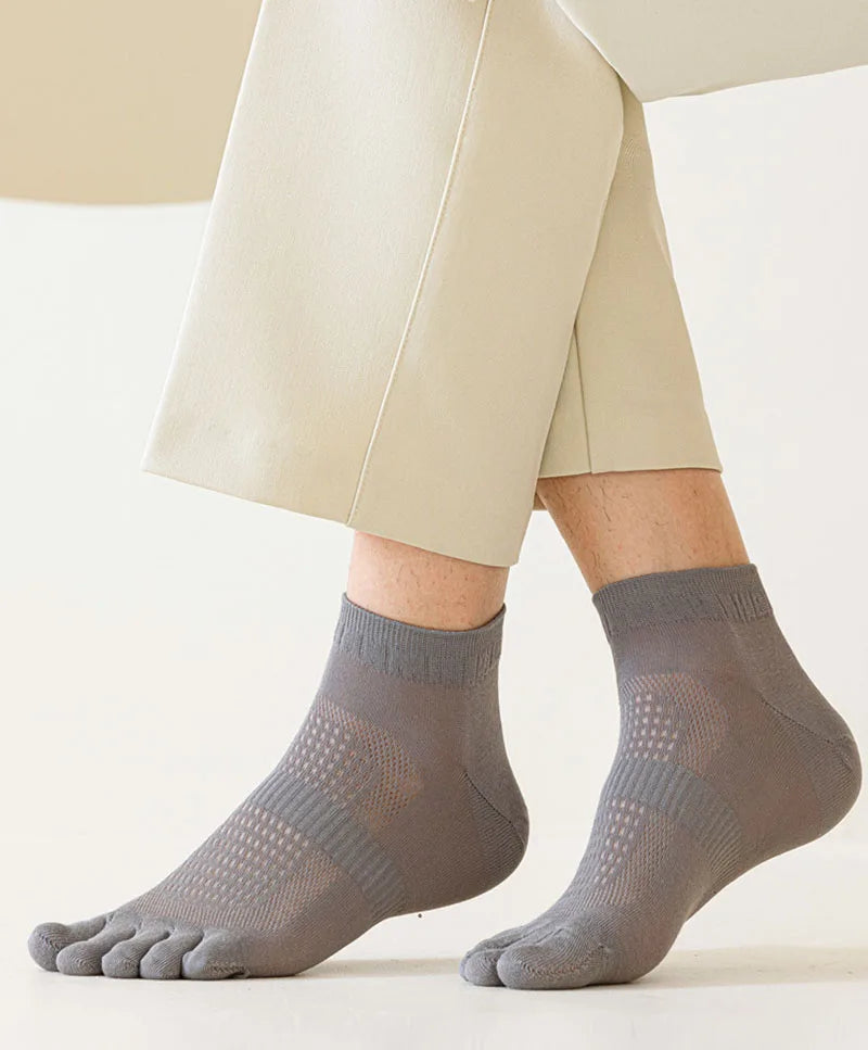 Men's Ultra-Thin Breathable Mesh Socks – Sports Five Finger, Ankle, Sweat-Absorbing, Split Toe, Summer Short Socks