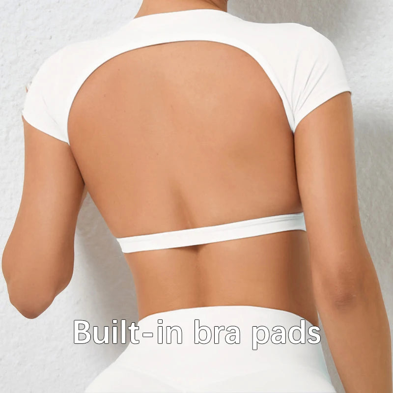 Breathable Backless Sports Crop Top – Women's Fitness & Yoga Workout Shirt