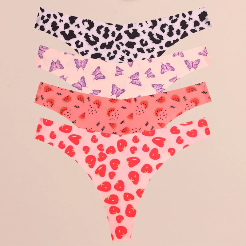 4PCS Ultra Soft Thong Panties – Sexy Graphic Print, Seamless, Stretch, Leopard G-String, Comfortable Lingerie