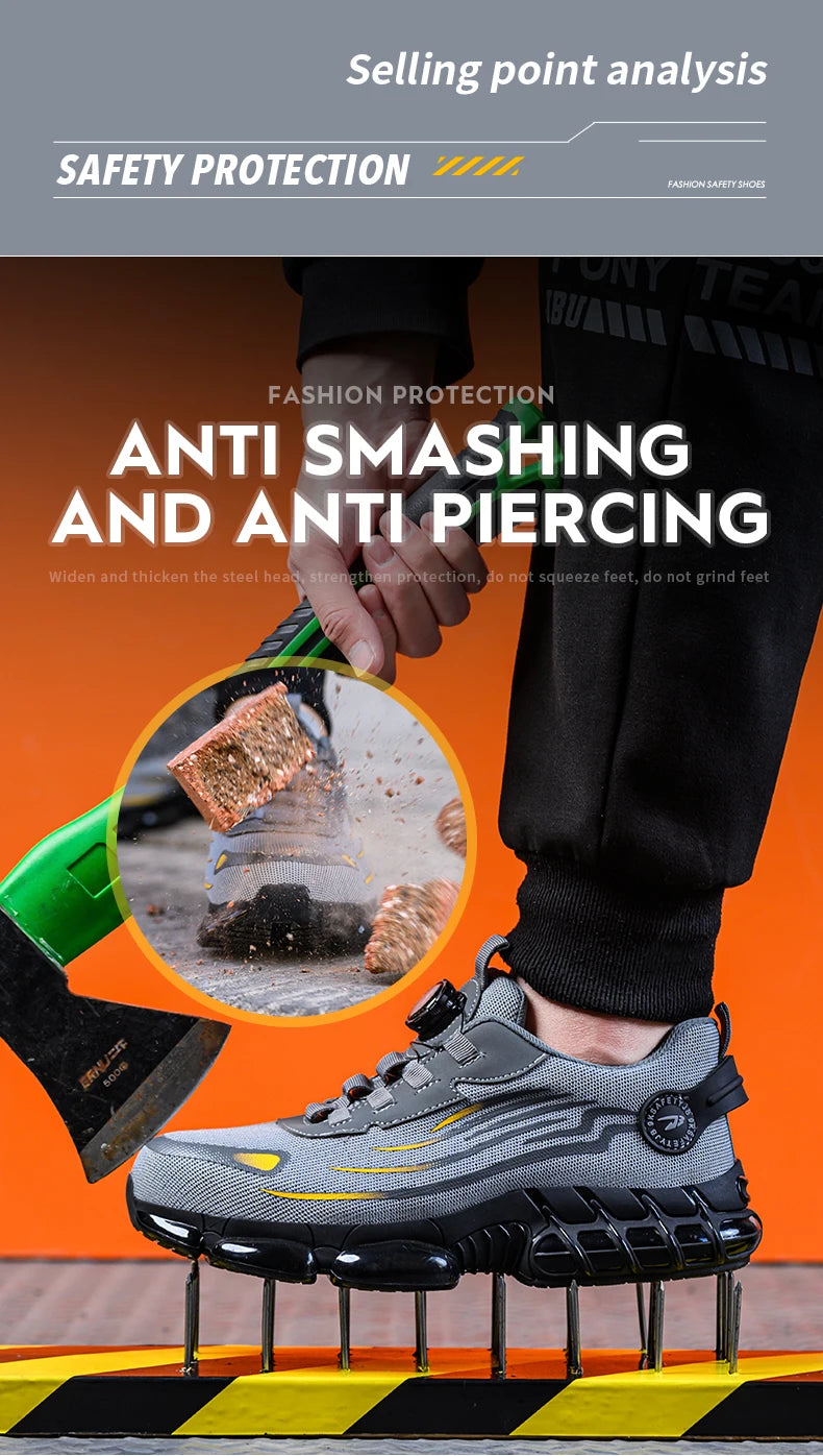 Rotating Button New Safety Shoes for Men – Anti-smash, Anti-puncture Work Shoes, Fashion Men’s Sport Shoes, Security Protective Boots