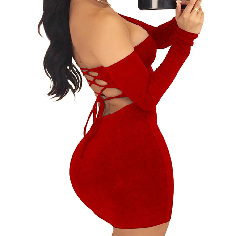 Strapless Large Women Long Sleeve Backless Night Club Dress Women