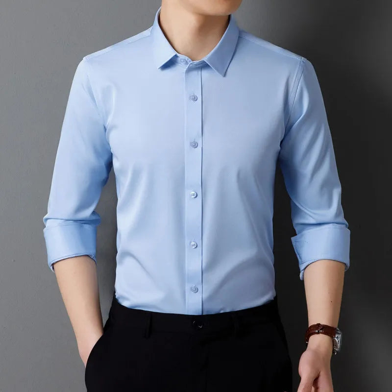 Men's Long Sleeved Shirt – Classic Solid Color, Soft And Comfortable Fit, Business Formal Or Social, Without Pockets