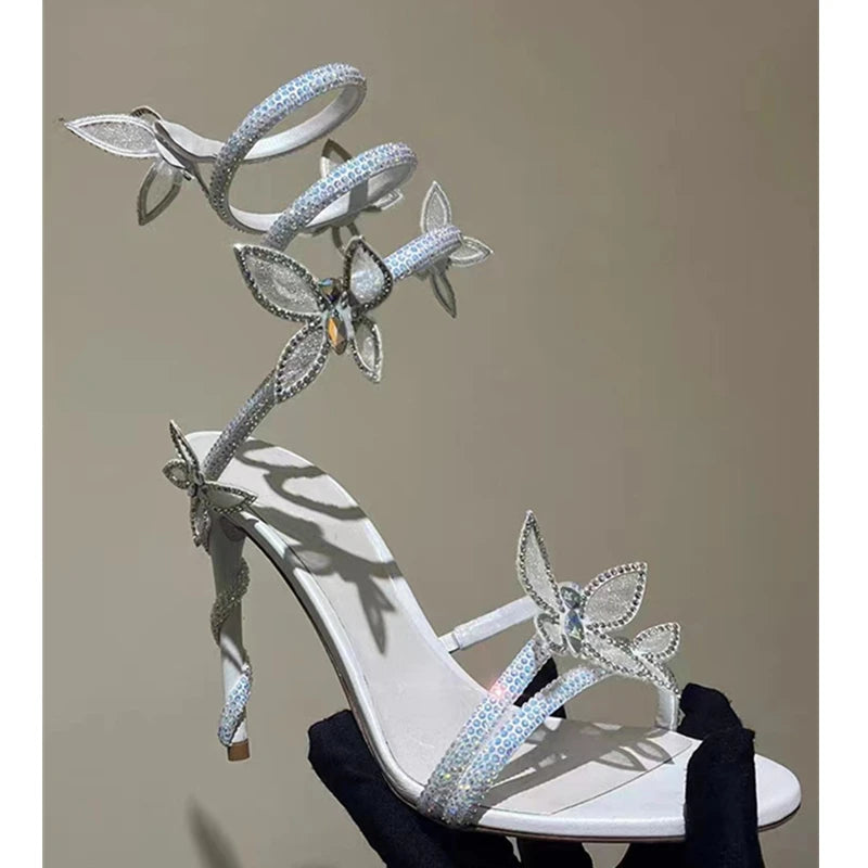 Luxury Crystal Butterfly Sandals – Women's Sexy Coiled Strap High Heels, Gladiator Sandals for Summer Party & Prom