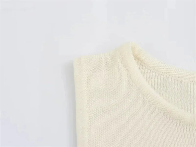 Knit Ribbed Cardigan Maxi Dress – High Waist, Slim Fit, Pocket Design, Sleeveless, Elegant, Party Dress, Women's Knitwear, Long Dress