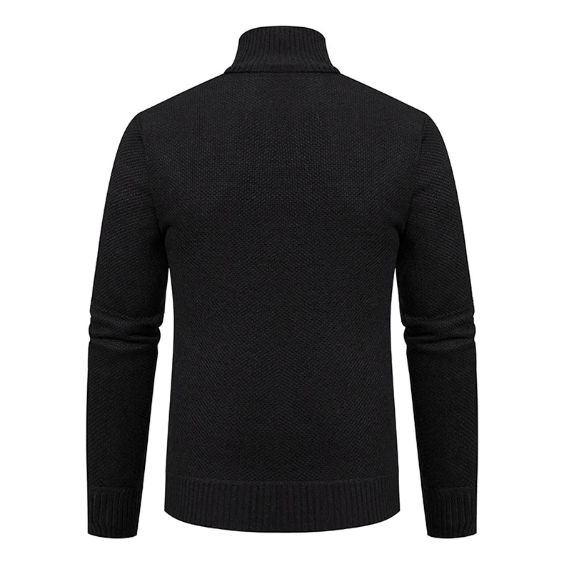 Jersey Men's Casual Sports Coat – Solid Color Stand Collar Sweater, Fleece-Lined, Warm Zipper Cardigan