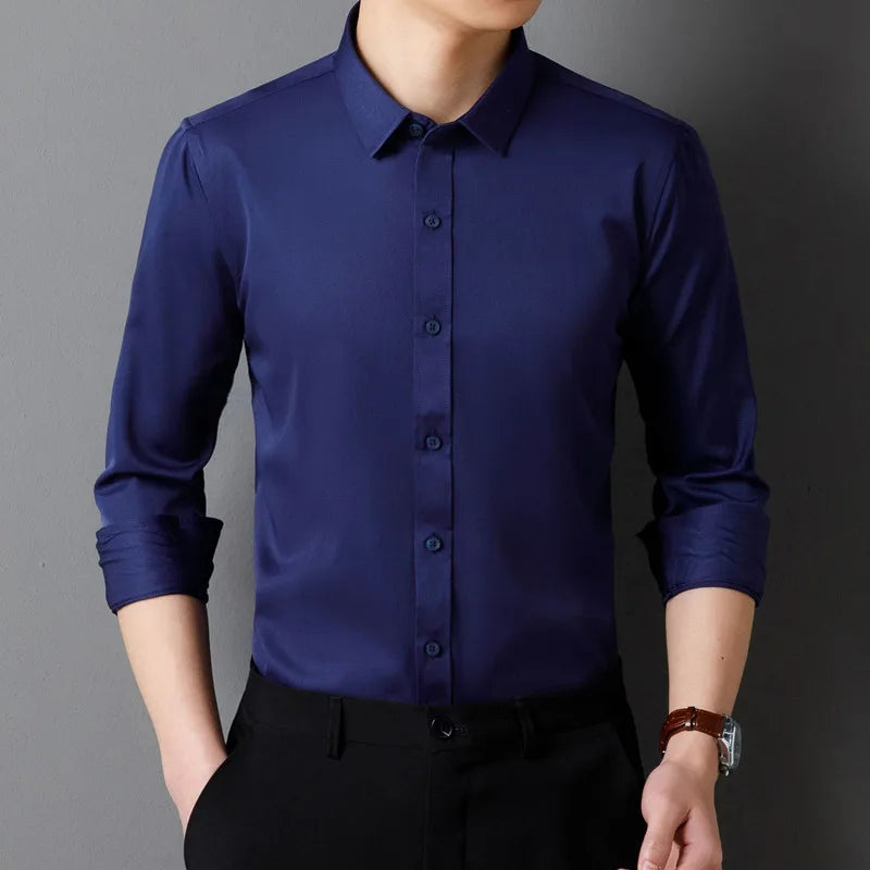 Men's Long Sleeved Shirt – Classic Solid Color, Soft And Comfortable Fit, Business Formal Or Social, Without Pockets
