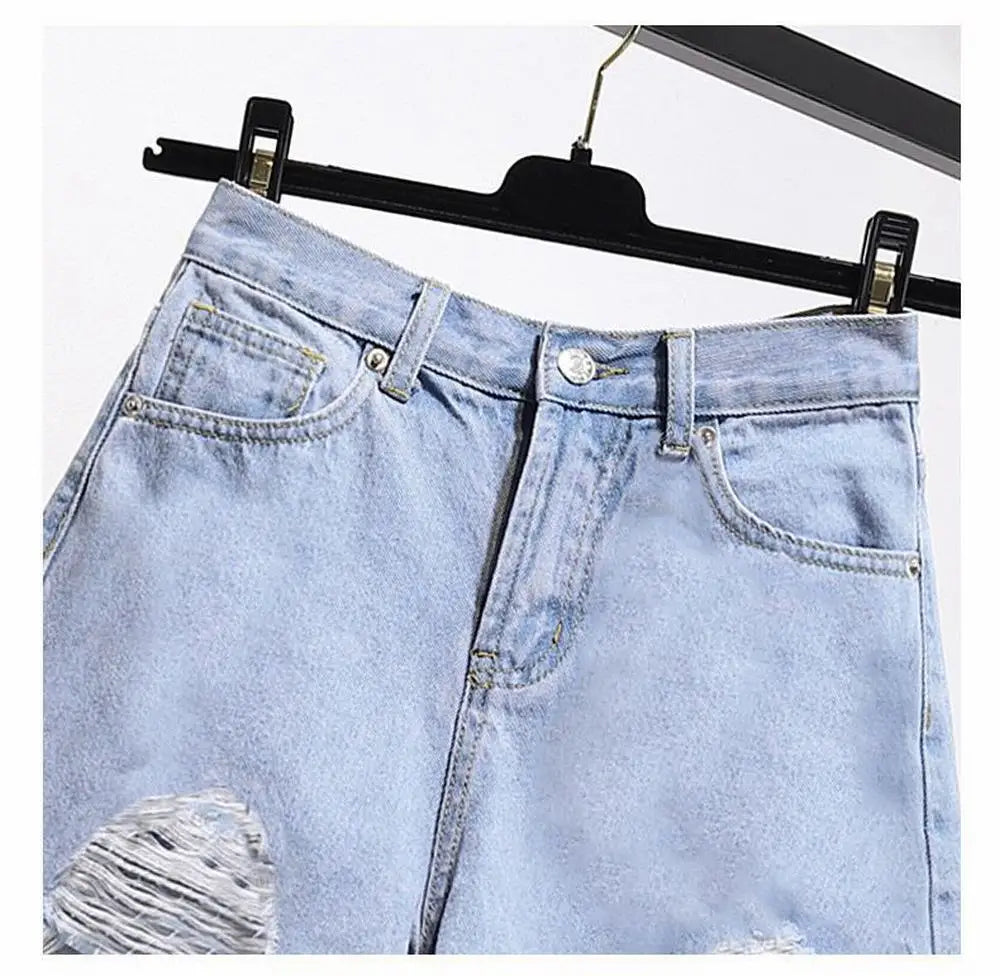 Women's Cowboy Shorts – Korean Style, High Waist, Casual, Denim, Pocket Design, Tassel, Perforated, Ripped Holes, Y2K White Jeans