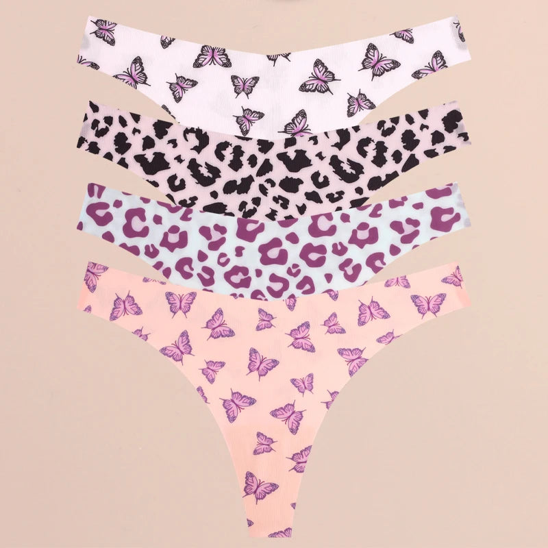 4PCS Ultra Soft Thong Panties – Sexy Graphic Print, Seamless, Stretch, Leopard G-String, Comfortable Lingerie