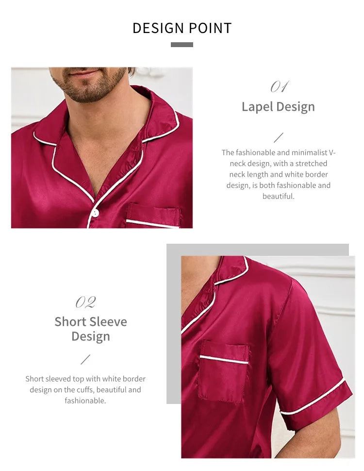 Men's Summer Pajamas Set – Short Sleeve, Button-Down Shirt with Pocket, Matching Shorts, Comfortable Loungewear Sleepwear