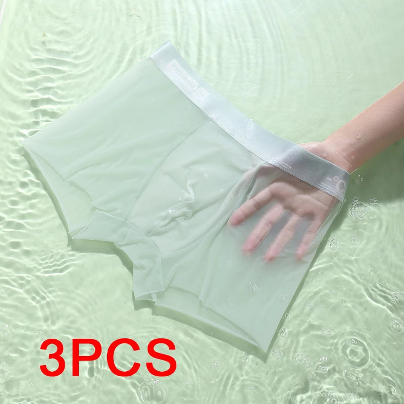 3PCS Set Ice Silk Men's Panties – Sports, Quick Drying, Fashion Shorts, Thin, Plus Size, Boxer Underwear, Luxury Gift