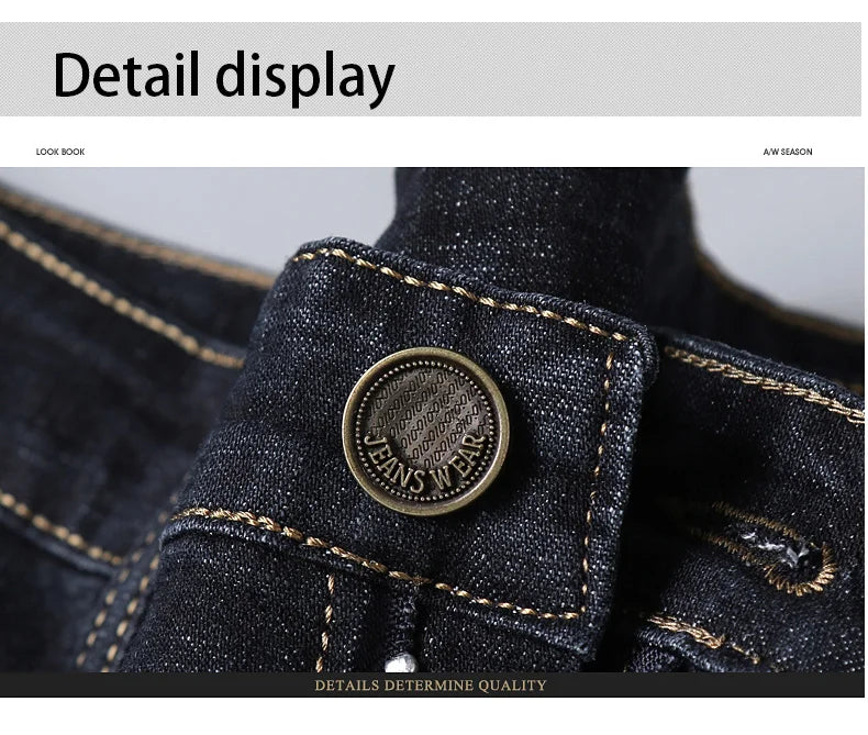 Men's Classic Jeans – Soft Black Denim, Biker Style, Pantalones Hombre, Stylish and Comfortable Overalls for Men