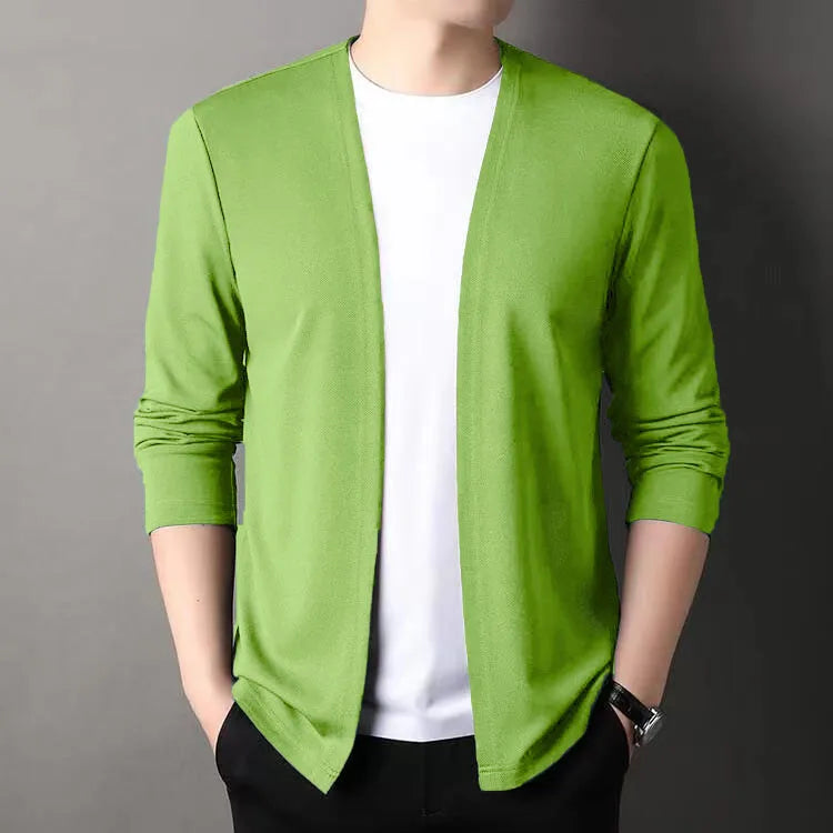 Slim Cardigan – Spring and Autumn Thin Outwear, Casual Long-Sleeved Trendy Versatile Men's Fashion Solid Color Slim Autumn Cardigan