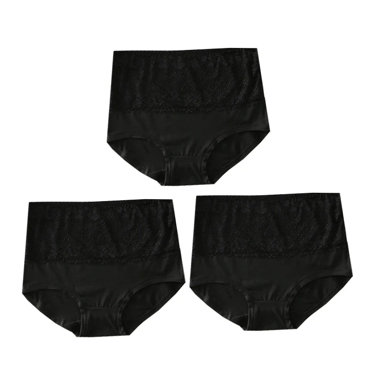 3PCS High Waist Women's Panties – Large Size, Breathable Cow Milk Silk, Lace Briefs, Sexy Female Lingerie