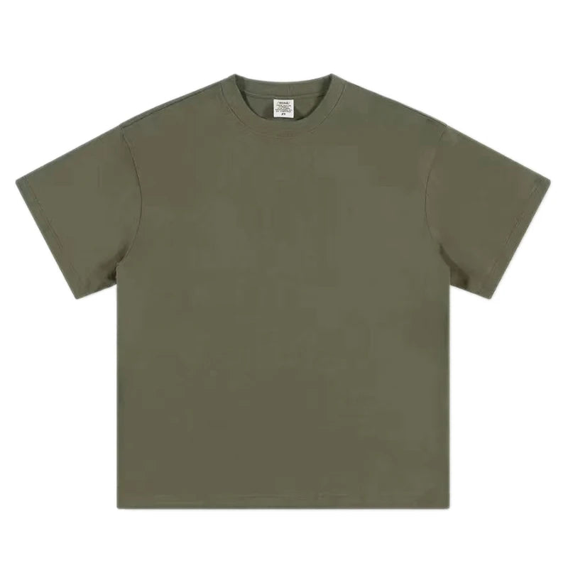 Heavy-Duty Cotton T-Shirt – Thickened, Threaded Round Neck, Short Sleeves, Three-Needle Stitching